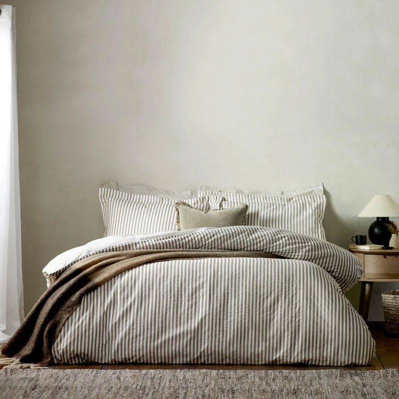 furn. Yard Hebden 100% Cotton Stripe Duvet Cover Set – Reversible Striped Bedding (Mole, Super King)