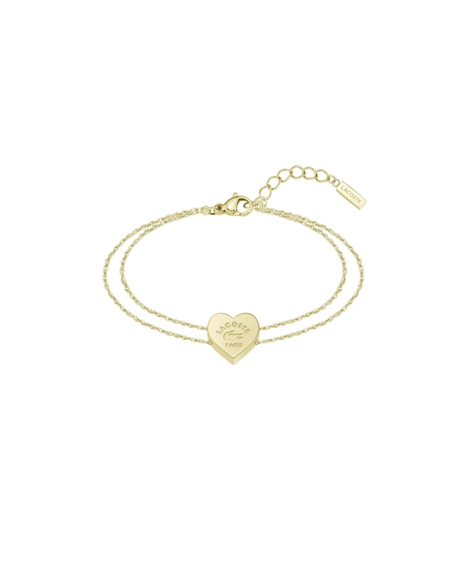 Lacoste Women's LOVE MY CROC Collection Chain Bracelet in Yellow Gold with a Heart Charm - 2040400