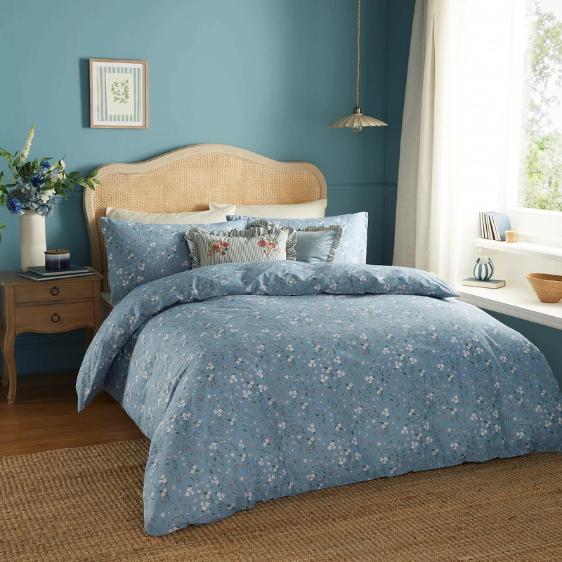 furn. Wylder Nature Bronte Floral 100% Cotton Duvet Cover Set, Bluebell