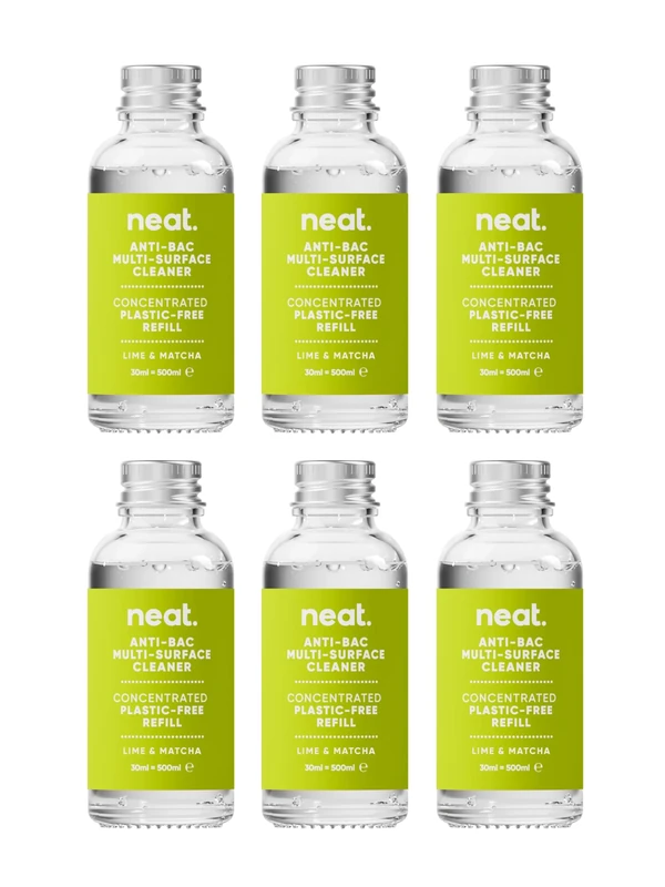 Neat Eco-Friendly Multi-Surface Antibacterial Cleaning Spray Refill Kit – Lime & Matcha, Natural Cleaning Solution for Home & Office, Pet Friendly, Plant Based, 6x30ml Concentrate Bottles - Image 1