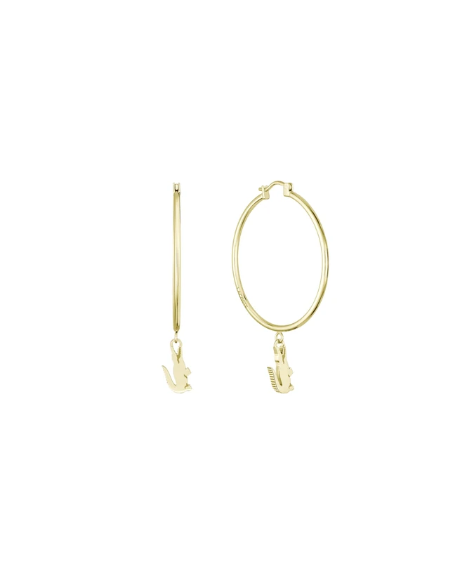Lacoste For Men and Women CROCODILE Collection Hoop Earrings in Yellow Gold with a Crocodile-Shaped Charm - 2040376 - Image 1