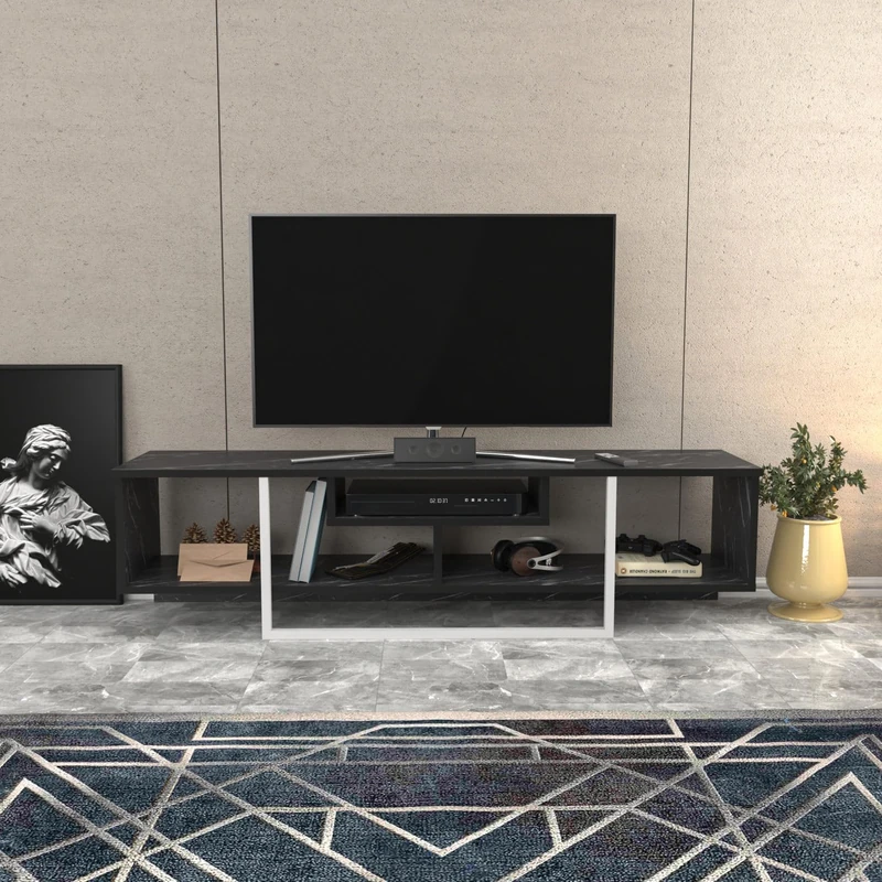 Hanah Home Stylish TV Stand, Black & White, 150 cm x 35.2 cm x 40 cm, 100% Melamine Coated Particle Board, 18 mm Thick, Modern Design for Living Room & Entertainment Spaces - Image 1