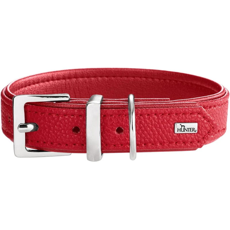 HUNTER Sofia Dog Collar Colour: Red, Faux Leather in Cowhide Nappa Look, Easy Care, Brilliant Dyed, Soft Padded, Tear-Resistant, Made in Germany, Size 40