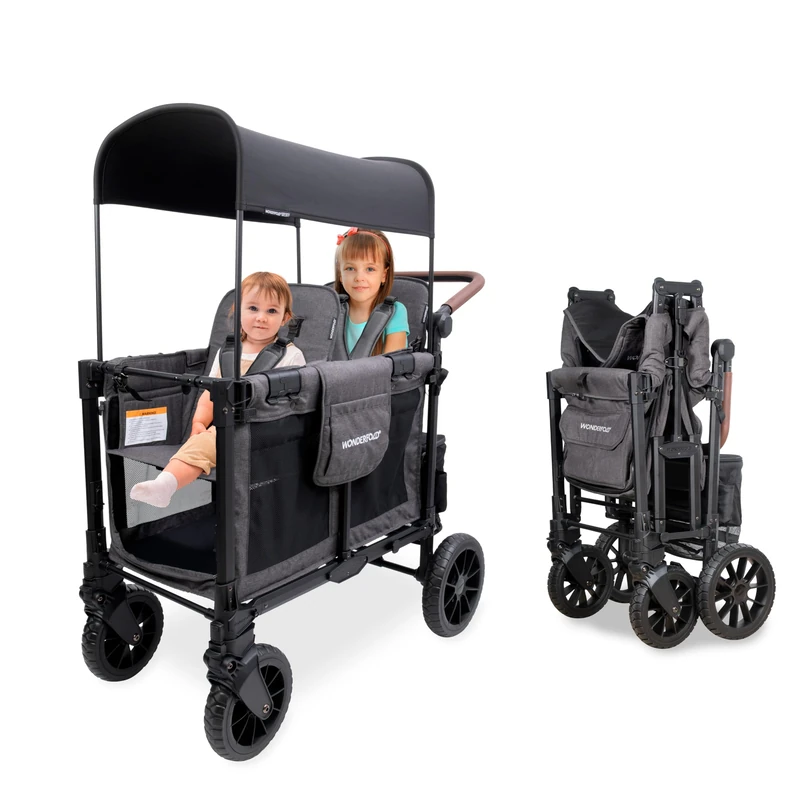 WONDERFOLD W2 Luxe Pro 2-Seater Stroller Wagon - Charcoal Gray