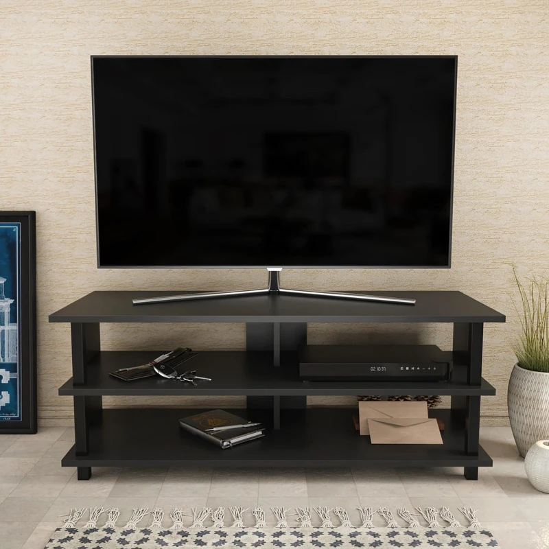 Hanah Home Industrial TV Stand, Black & Anthracite, 120 x 44.6 x 47.4 cm, 100% Melamine Coated Particle Board, 18 mm Thick, Stylish & Durable for Modern Living Rooms - Image 1