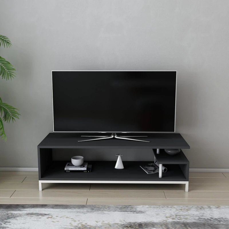 Hanah Home Scandinavian TV Stand, 120 cm, White & Anthracite, 100% Melamine Coated Particle Board, 18 mm Thick, Stylish & Functional for Modern Living Rooms - Image 1