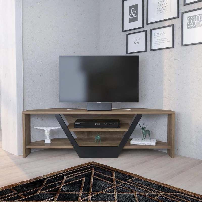Hanah Home Stylish TV Stand, Walnut & Black, 120 x 35 x 36.8 cm, 100% Melamine Coated Particle Board, 18 mm Thick, Modern Design for Living Room & Entertainment Spaces