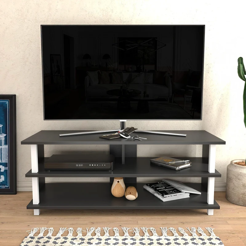 Hanah Home Stylish TV Stand, White & Anthracite, 120 x 44.6 x 47.4 cm, 100% Melamine Coated Particle Board, 18 mm Thick, Modern Design for Living Room & Entertainment Spaces - Image 1