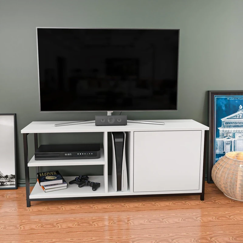 Hanah Home Stylish TV Stand, Black & White, 120 x 35.3 x 50.8 cm, 100% Melamine Coated Particle Board, 18 mm Thick, Modern Design for Living Room & Entertainment Spaces - Image 1