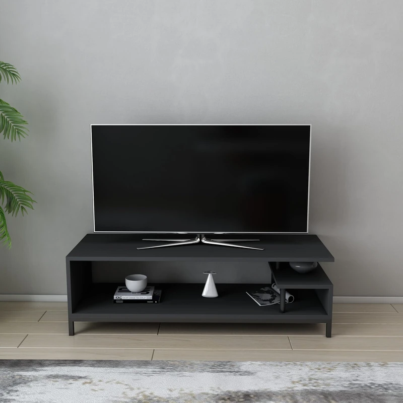 Hanah Home Industrial TV Stand, Black & Anthracite, 120 x 44.6 x 37.6 cm, 100% Melamine Coated Particle Board, 18 mm Thick, Stylish & Durable for Modern Living Rooms - Image 1