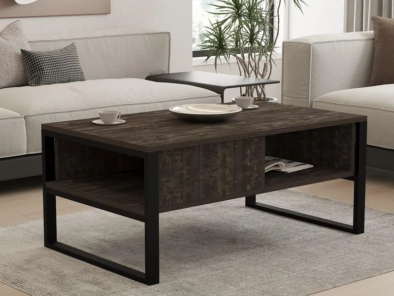 Hanah Home Modern Coffee Table with Wall-Mount Option, Anthracite, 100 cm x 60 cm x 43.8 cm, 100% Melamine Coated Particle Board, 18 mm Thick, Stylish & Functional Design with Multiple Shelves