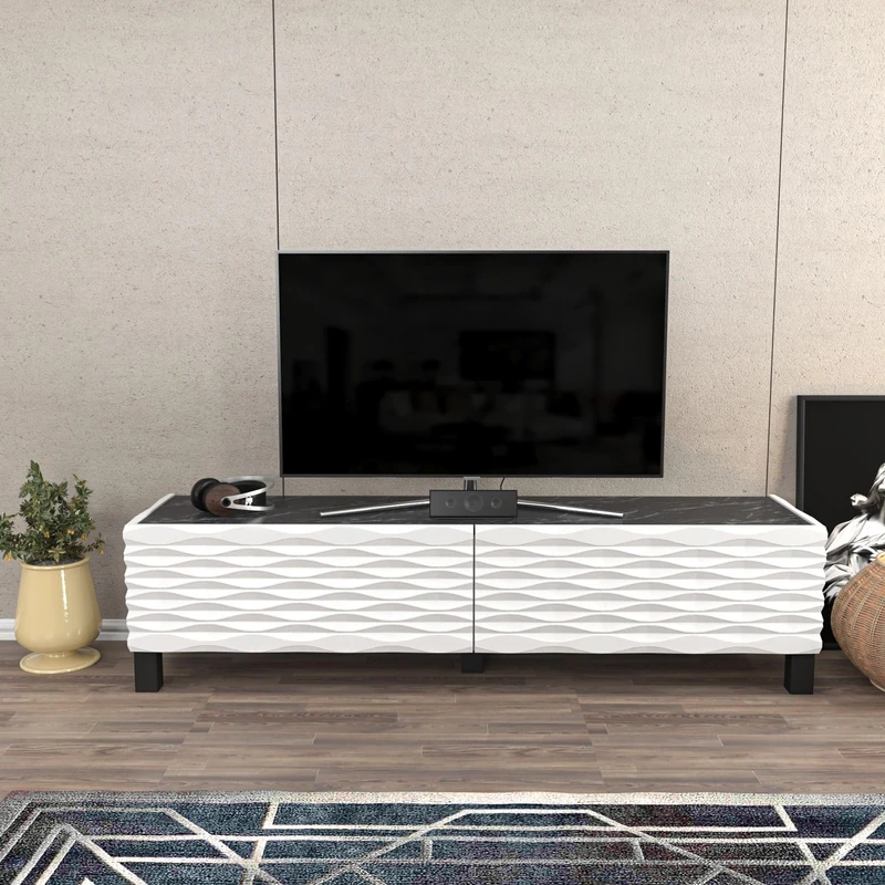 Hanah Home Traditional TV Stand, White & Black, 149.2 x 35 x 38 cm, 100% Melamine Coated Particle Board, 18 mm Thick, Elegant Design for Living Room - Image 1