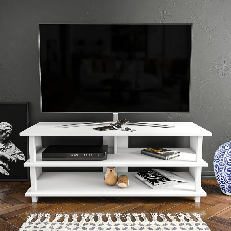 Hanah Home Scandinavian TV Stand, White, 120 x 44.6 x 47.4 cm, 100% Melamine Coated Particle Board, 18 mm Thick, Stylish & Functional for Modern Living Rooms - Image 1