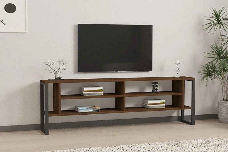 Stylish Walnut TV Stand, 160 cm Wide, 50.4 cm High, 24.5 cm Deep | 100% Melamine Coated Particle Board, 18 mm Thick | Ample Shelves & Storage for Modern Living Rooms - Image 1