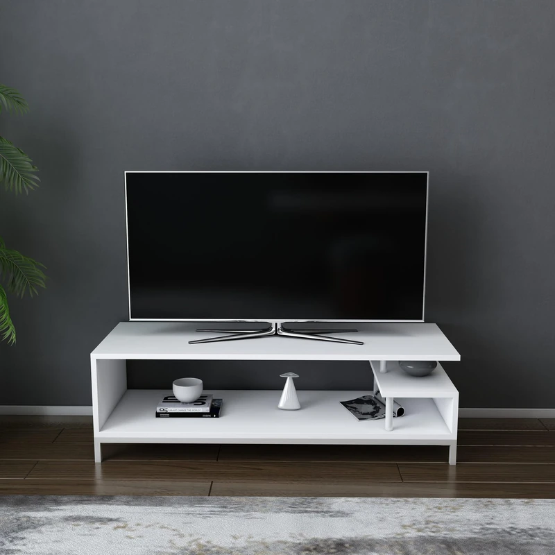 Hanah Home Scandinavian TV Stand, White, 120 x 44.6 x 37.6 cm, 100% Melamine Coated Particle Board, 18 mm Thick, Stylish & Functional for Modern Living Rooms - Image 1