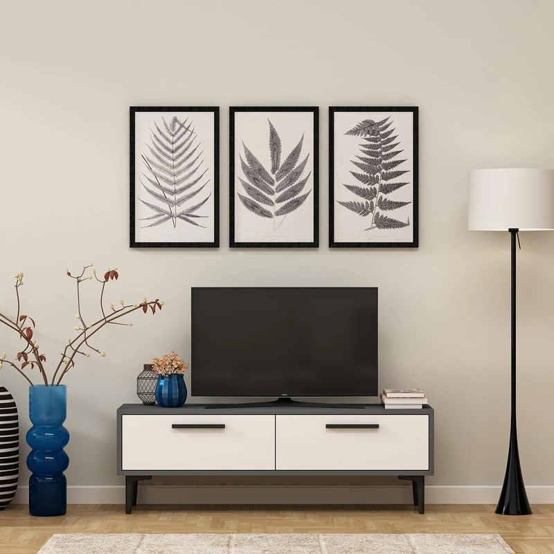 Hanah Home Modern TV Stand with Shelves, Anthracite & White, 120 cm x 45 cm x 29.6 cm, 100% Melamine Coated Particle Board, 18 mm Thick, Stylish & Functional Storage Solution - Image 1