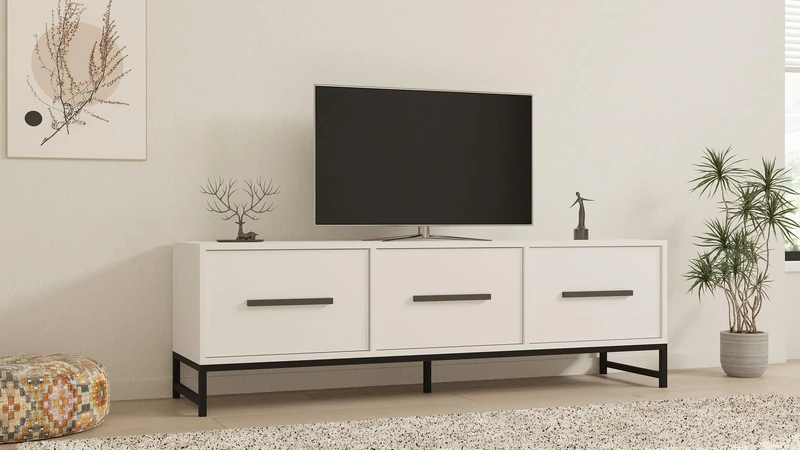 Hanah Home Modern White TV Stand, 160 cm, 100% Melamine Coated Particle Board, 18 mm Thick, Wall Mountable, Multiple Shelves, Stylish & Functional Design