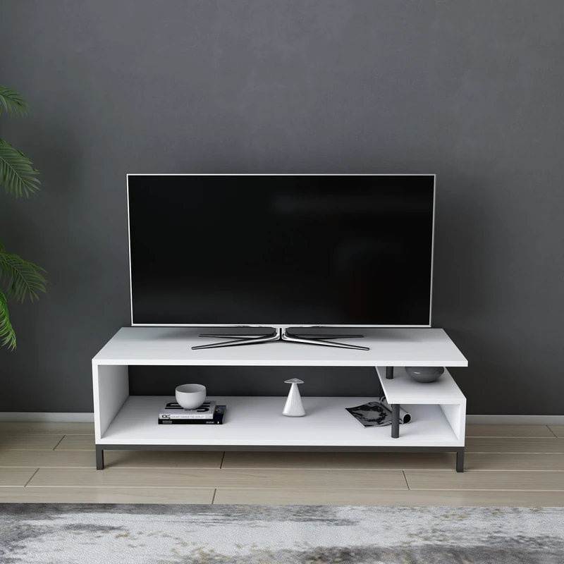 Hanah Home Stylish TV Stand, Black & White, 120 cm x 44.6 cm x 37.6 cm, 100% Melamine Coated Particle Board, 18 mm Thick, Modern Design for Living Room & Entertainment - Image 1