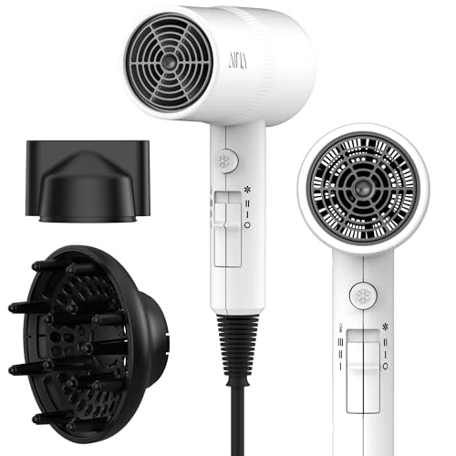 AINA Hair Dryer with Diffuser, Blow Dryer for Women | Advanced Ionic Technology, Ceramic Coating | Cold Shot Features Turbo Heat for Fast Drying and Shine 230v~