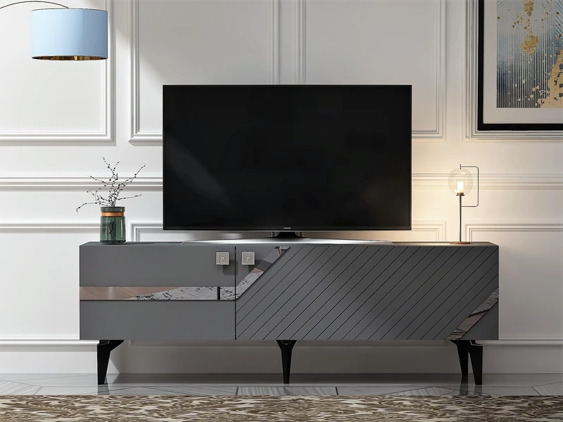 Hanah Home Stylish TV Stand, Anthracite & Silver, 150 cm x 49 cm x 30 cm, 100% Melamine Coated Particle Board, 18 mm Thick, Modern Design for Living Room - Image 1