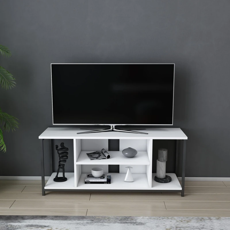 Hanah Home Stylish TV Stand, Black & White, 120 x 35 x 50.8 cm, 100% Melamine Coated Particle Board, 18 mm Thick, Durable Metal Frame, Modern Design for Living Room - Image 1