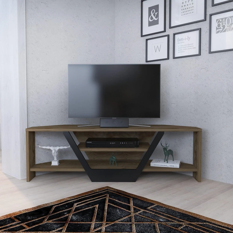 Hanah Home Stylish TV Stand, Oud Oak & Black, 120 x 35 x 36.8 cm, 100% Melamine Coated Particle Board, 18 mm Thick, Modern Design for Living Room & Entertainment Spaces