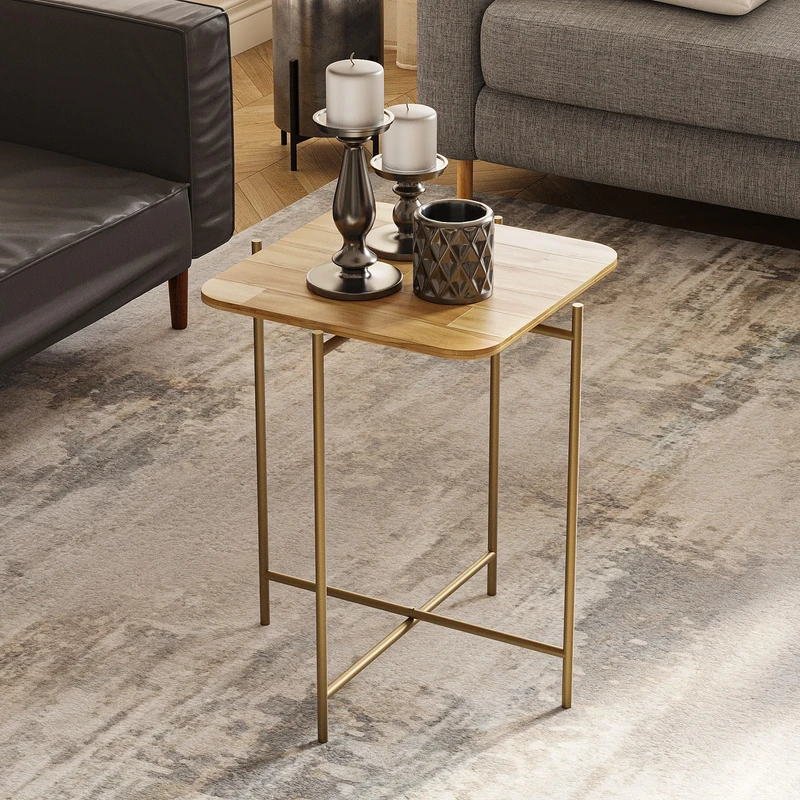 Hanah Home Elegant Coffee Table with Metal Frame, Gold & Natural Finish, 46 x 56 x 46 cm, 100% Wood, Stylish & Durable Design for Modern Living Spaces - Image 1