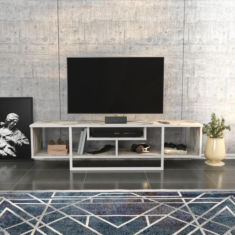 Hanah Home Scandinavian TV Stand, White, 150 cm x 35.2 cm x 40 cm, 100% Melamine Coated Particle Board, 18 mm Thick, Stylish & Functional for Modern Living Rooms - Image 1