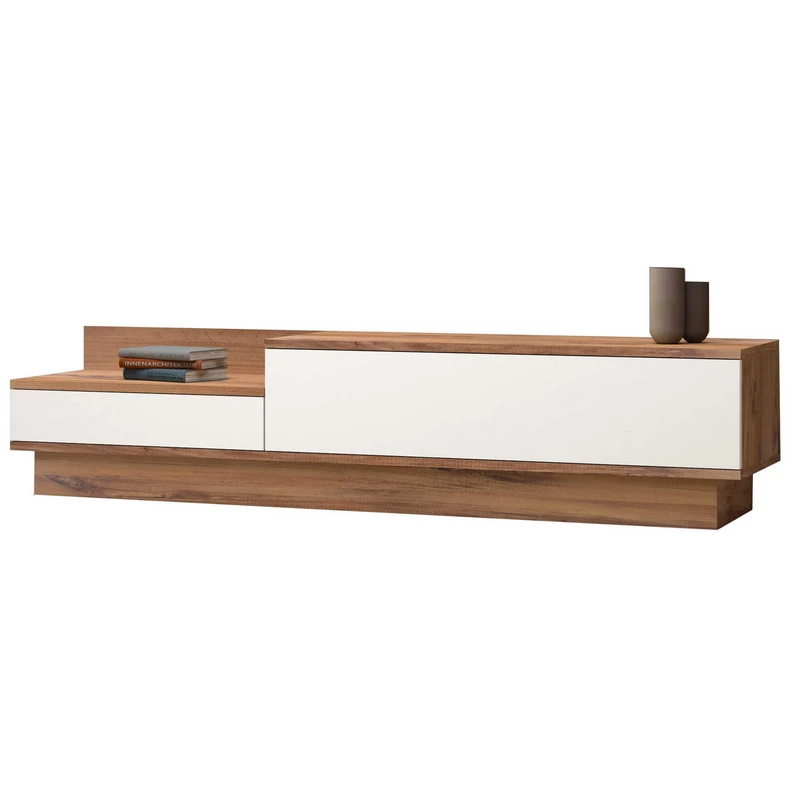 Hanah Home Scandinavian TV Stand, Atlantic Pine & White, 160 x 35 x 35 cm, 100% Melamine Coated Particle Board, 18 mm Thick, Stylish Design with Extra Storage