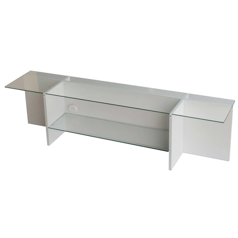 Hanah Home Scandinavian TV Stand, White, 158 cm x 40 cm x 35 cm, 100% Tempered Glass & Melamine Coated Particle Board, 18 mm Thick, Stylish & Functional Design