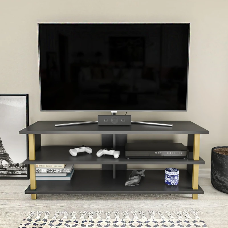 Hanah Home Glamorous TV Stand, Gold & Anthracite, 120 x 44.6 x 47.4 cm, 100% Melamine Coated Particle Board, 18 mm Thick, Stylish & Functional for Modern Living Rooms - Image 1