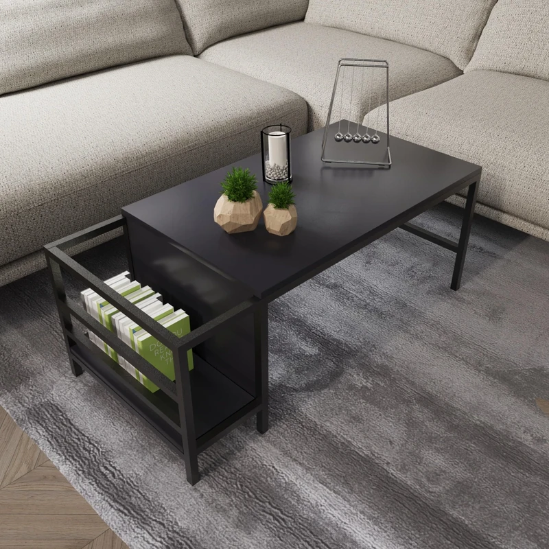 Hanah Home Stylish Coffee Table, Anthracite, 110 x 60 x 50 cm, 100% Melamine Coated Particle Board, 18 mm Thick, Durable Electrostatic Powder Coated Metal Legs - Image 1