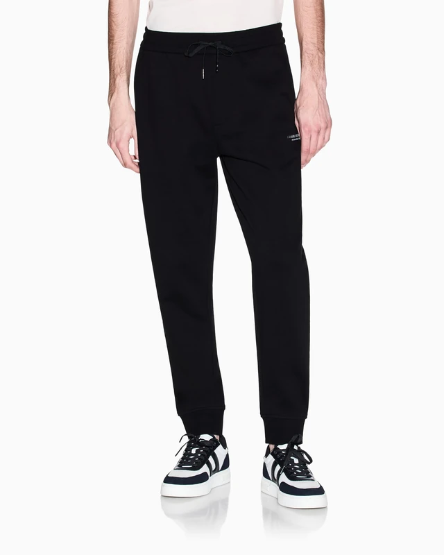 Armani Exchange Men's Cuffed Leg Side Logo Lettering Trousers, Black, S, Black, S
