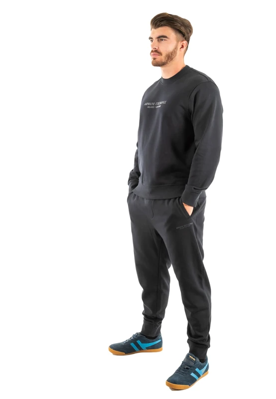 Armani Exchange Men's Long Sleeve, Front Tone on Tone Logo Sweatshirt, Blue, S, deep navy, S