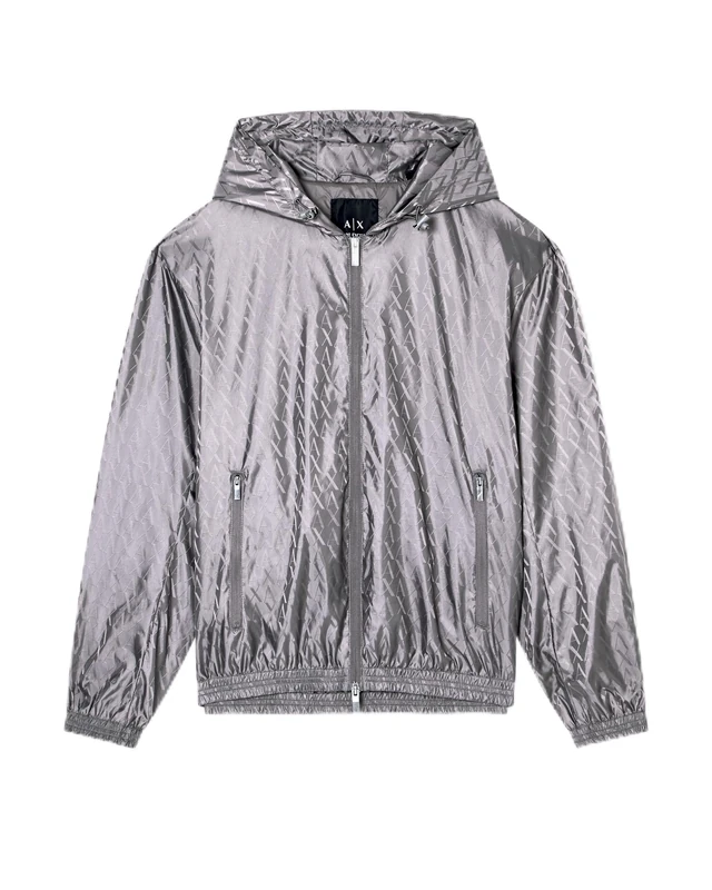 Armani Exchange Men's Essential, On Tone Monogram Logo Texture Blouson Jacket, Dark Gull Grey, XXL, Dark Gull Gray, XXL - Image 1