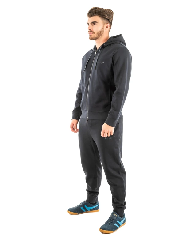 Armani Exchange Men's Genuine Cotton, Zipped, Long Sleeve Side Logo Hooded Sweatshirt, Blue, L, deep navy, L