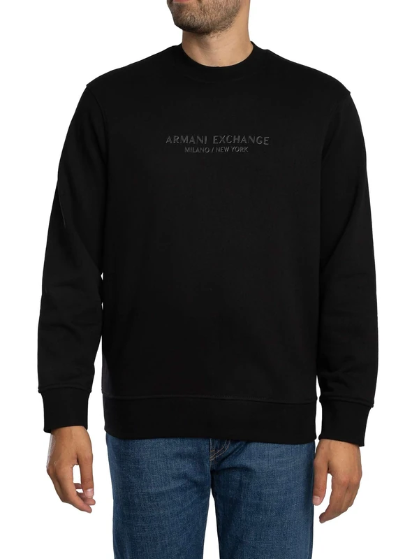 Armani Exchange Men's Long Sleeve, Front On Tone Logo Sweatshirt, black, M