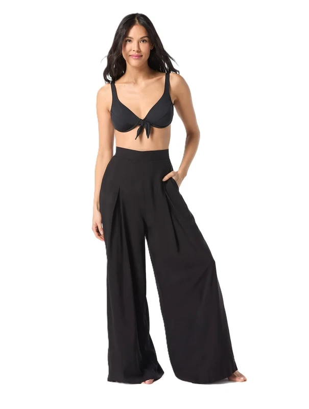 Vince Camuto Women's Wide Leg Cover Up Pant Swimwear, Black, Medium