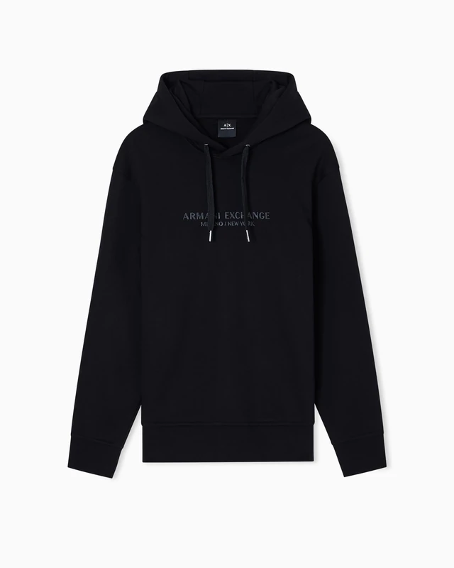 Armani Exchange Long Sleeve Drawstring, Front On Tone Logo Hoodie, Black, S Men, Black, S