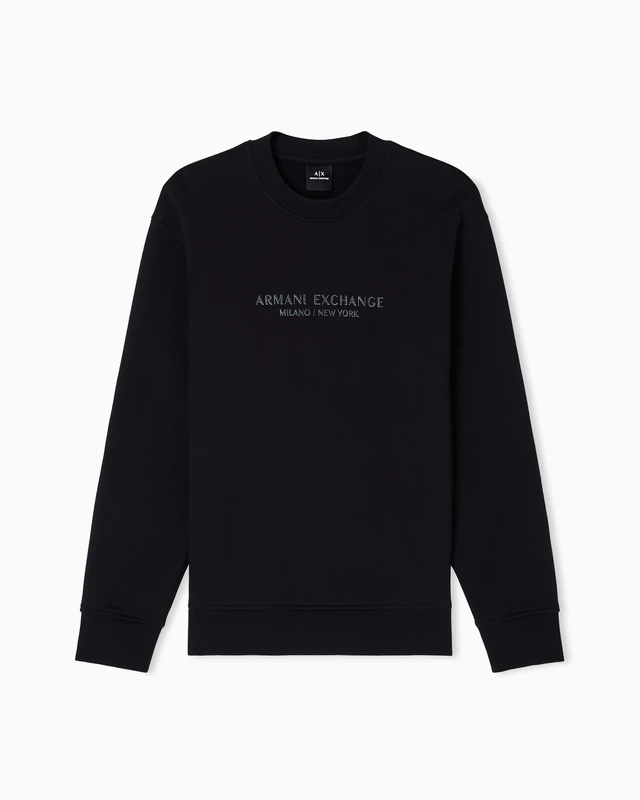 Armani Exchange Long Sleeve, Front On Tone Logo Sweatshirt, Black, XS for Men, Black/White, XS