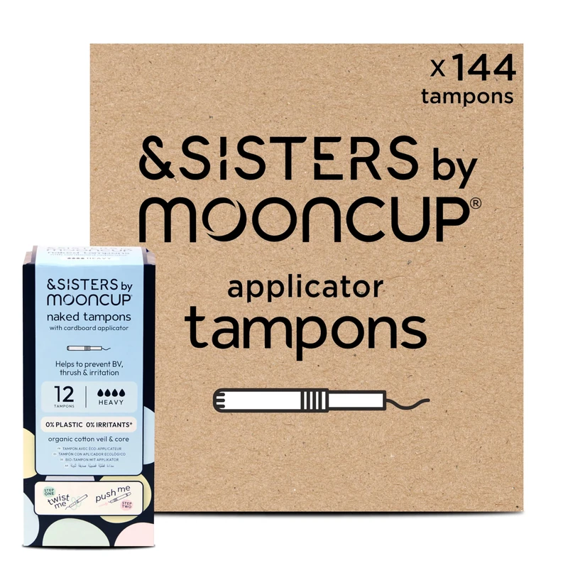 &Sisters® by Mooncup Heavy/Super Plus Flow Cardboard Applicator Tampons, Organic Cotton Veil & Core, 144 Tampons