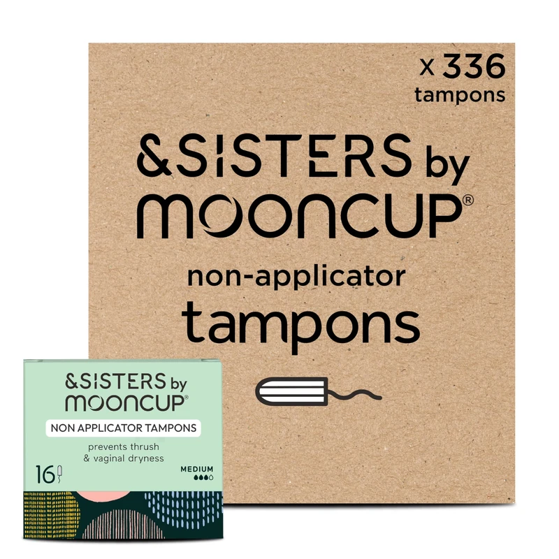 &Sisters® Mooncup Medium/Super Non-Applicator Tampons, 100% Organic Cotton, 384 Tampons