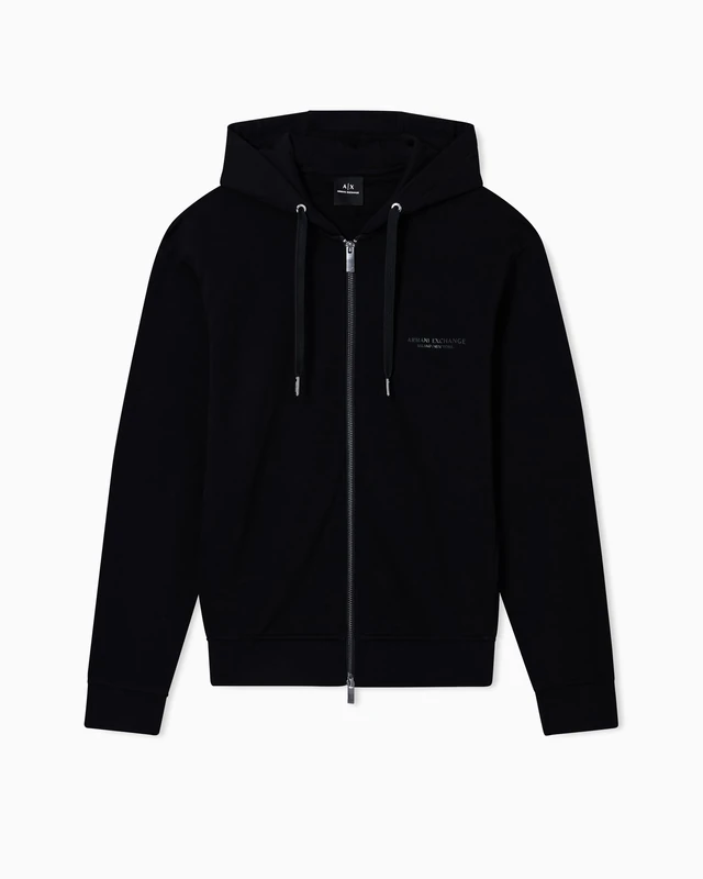 Armani Exchange Men's Genuine Cotton, Zipped, Long Sleeve Side Logo Hooded Sweatshirt, Black, L, black, L
