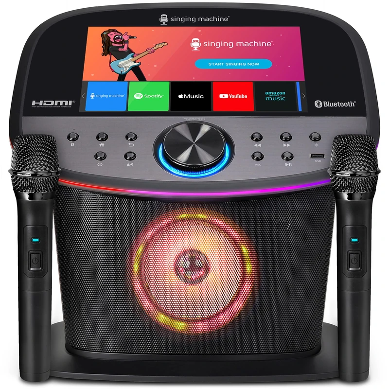 Singing Machine Platinum Plus Premium Karaoke with Screen – All-in-One System – 2 Wireless Microphones – Bluetooth Wi-Fi Speaker – YouTube & Spotify Compatible – Built-in Apps – Ideal Home and Party