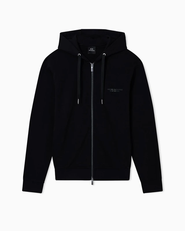Armani Exchange Cotton, Zipped, Long Sleeve Side Logo Hoodie, Black, XXL Men, Black, XXL