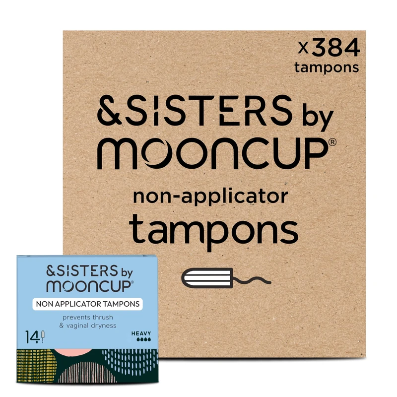 &Sisters® Mooncup Heavy/Super Flow Plus Non-Applicator Tampons, 100% Organic Cotton, 336 Tampons