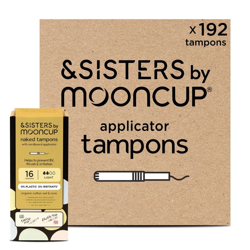 &Sisters® by Mooncup Light/Regular Plus Flow Cardboard Applicator Tampons, Organic Cotton Veil & Core, 192 Tampons