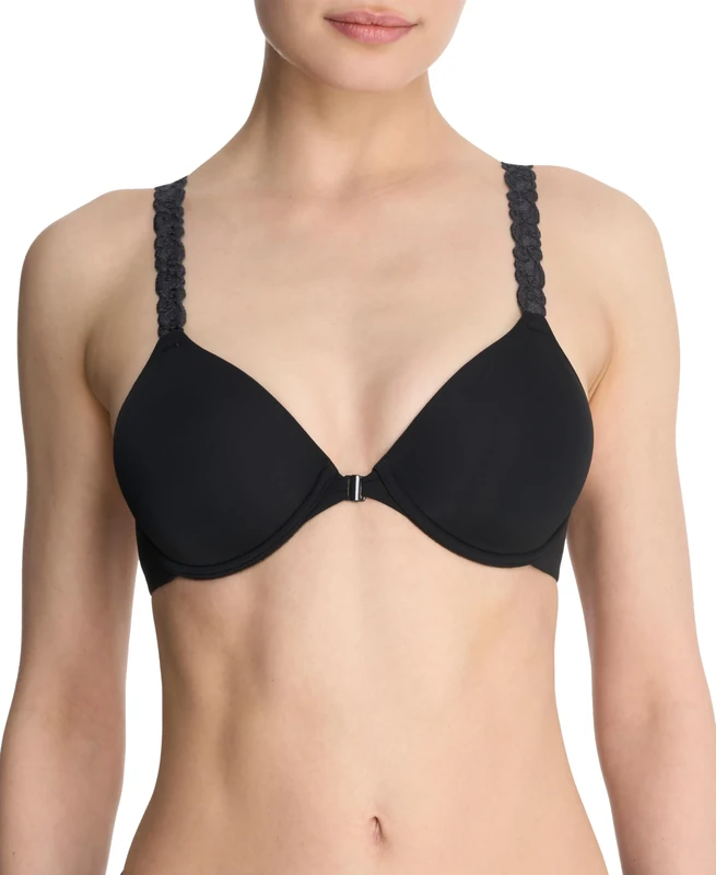 Natori Women's Pure Luxe Convertible Front Close Contour Underwire Full Coverage Bra, Black, 38 E