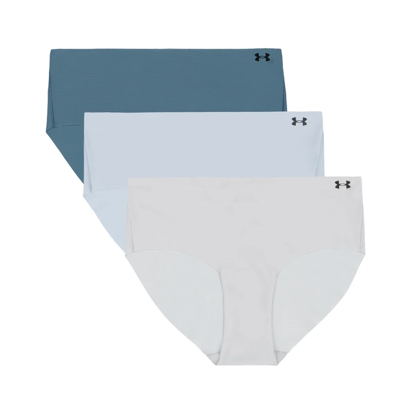 Under Armour Women's 3-Pack Pure Stretch No Show Hipster Underwear, All-Day Comfort & Ultra-Soft Fit Panties, Blue Calm, S