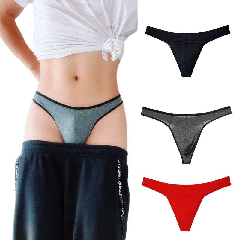 KUKUMOOD Men's Cotton Thong Sports T-back Sexy Classic Black/Red/Grey 3 Pack (M)
